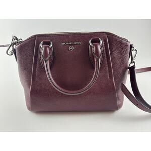 Michael Kors Burgundy Pebbled Leather Satchel Crossbody Bag Silver Hardware